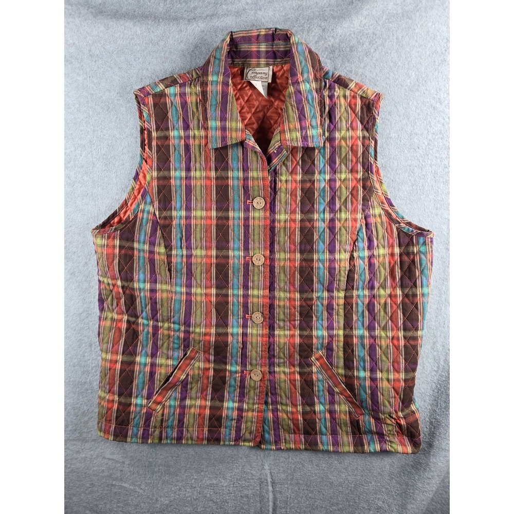 Company Collection Quilted Vest Women Large Multi Plaid OB50 Vintage Style